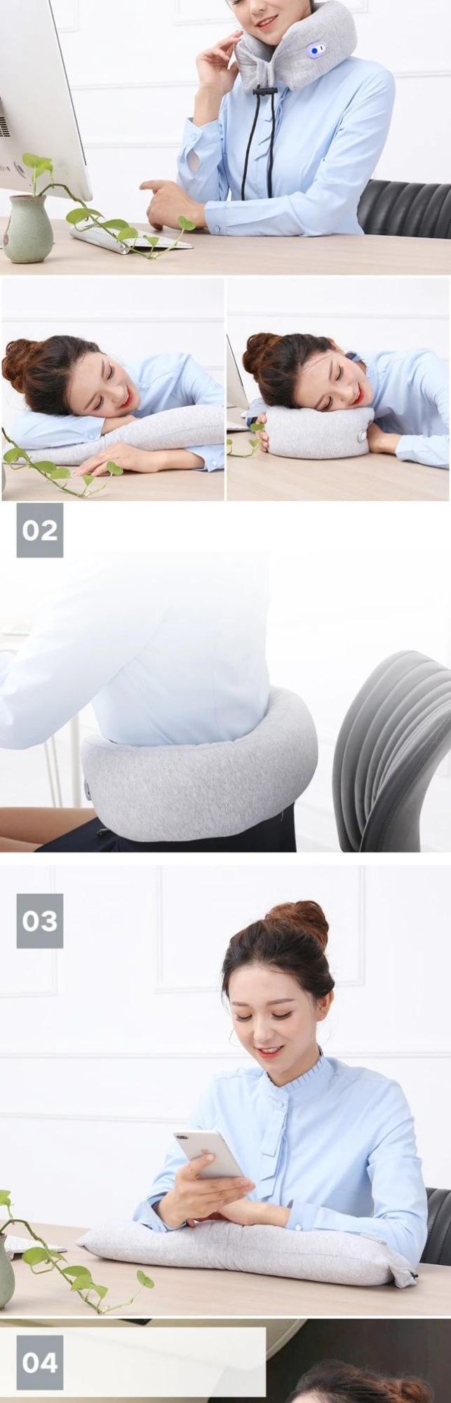 U-Type Pillow Portable Nap Neck Protection Pillow, Travelling Pillow with Massage