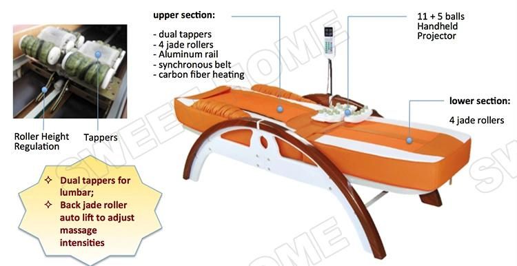 Electric Automatic Far Infrared Thermal Jade Stone  Heating Full Body Thai Medical Massage Table  with Dual Tapper