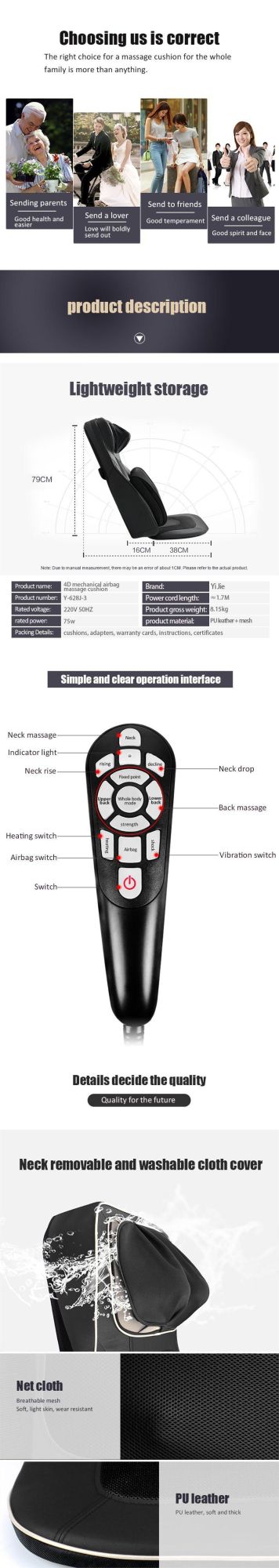 Tapping Kneading Air Compression Shiatsu Vibrating Massage Cushion Car Seat Massage Seat