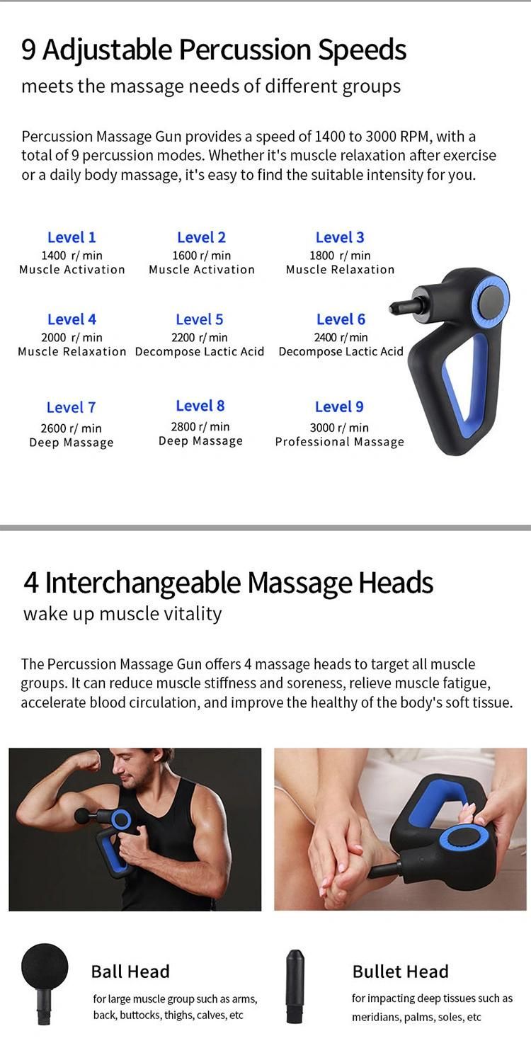 New Massage Gun 9 Speed Handheld Deep Tissue Percussion Type C Quick Rechargeable Body Vibration Muscle Massage Gun