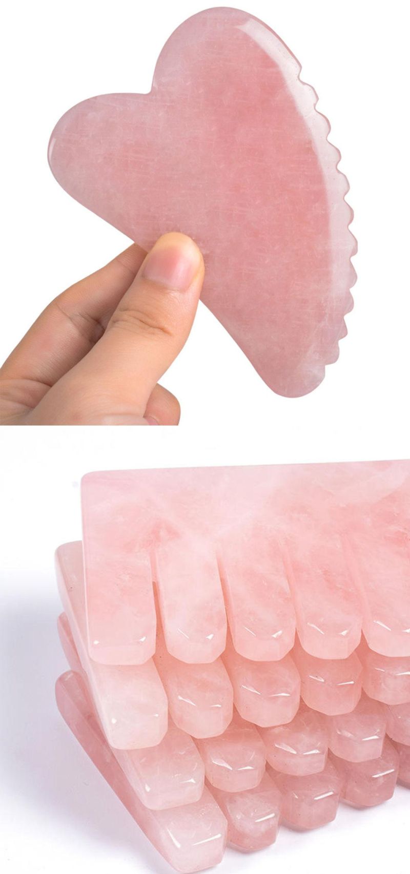Anti-Aging Pink Rose Quartz Skin Massager Comb Gua Sha Jade