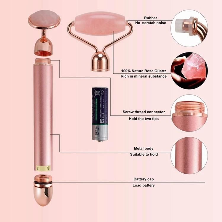 Upgrade 2 in 1 Beauty Anti-Aging Firming Skin Eye Facial Massager Vibrating Electric Jade Face Roller 24K Gold Beauty Bar