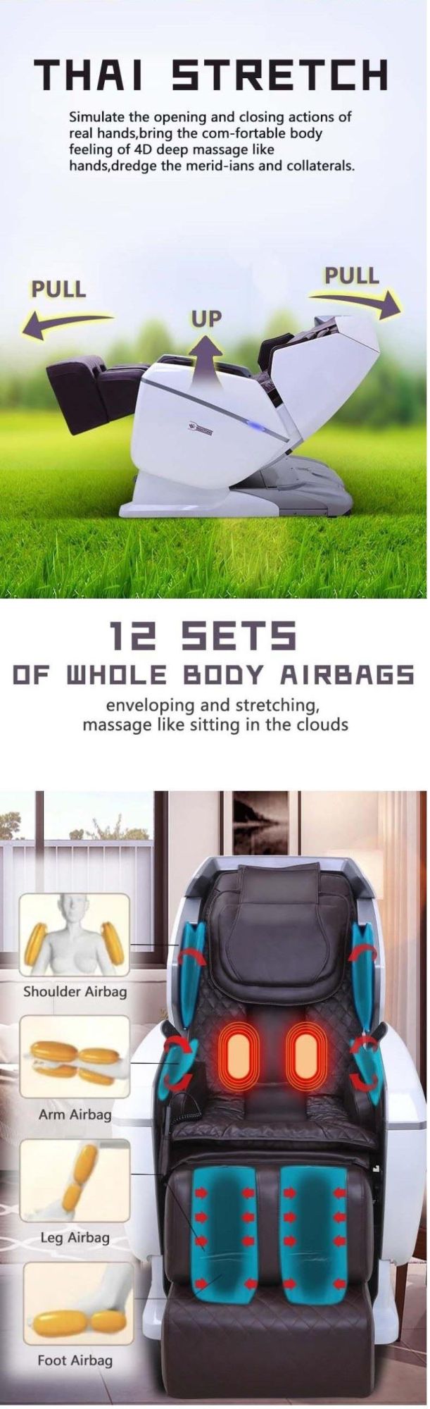 Professional 4D Rocking Shiatsu L Shape Zero Gravity Full Body Massage Chair