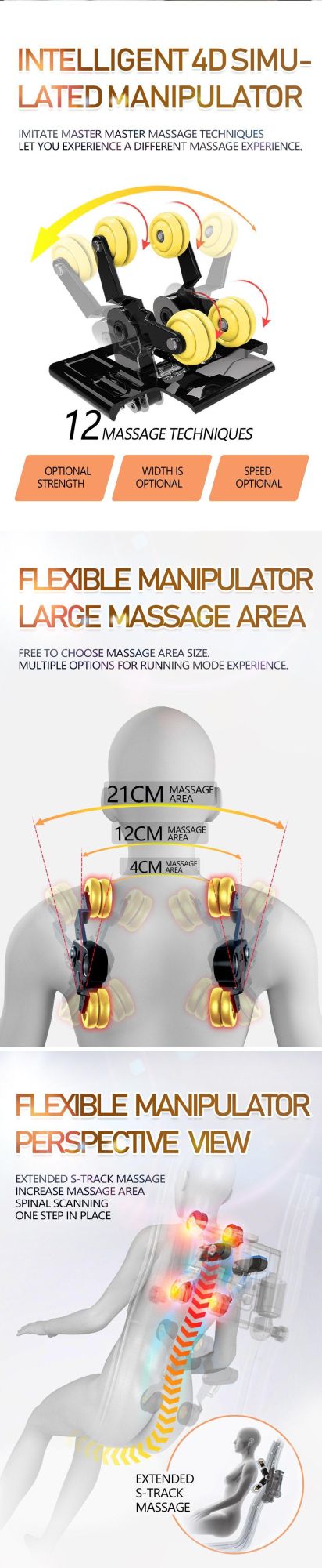 Bluetooth Music Multifunction 3D Zero Gravity Full Body Recliner Shiatsu Relax Massage Chair