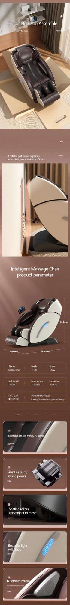 Sauron T100 Electric Office Home Massager Shiatsu Massage Chair with Bluetooth Music