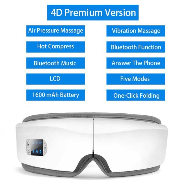 4D Smart Airbag Vibration Eye Massager Eye Care Instrumen Heating Bluetooth Music Relieves Fatigue and Dark Circles