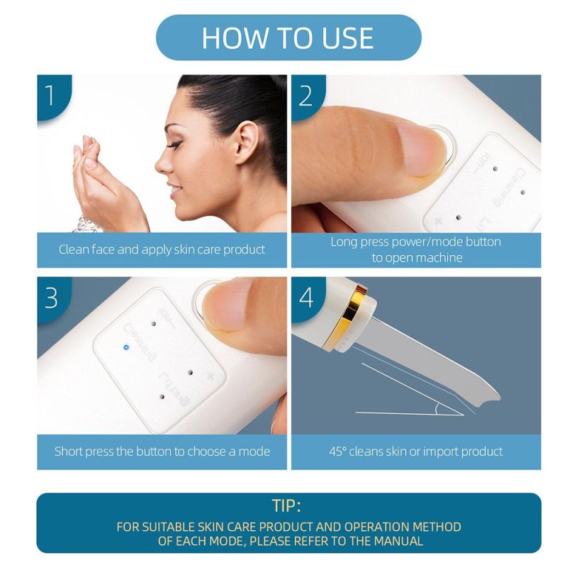 Ultrasonic Skin Scrubber Facial Deep Cleansing Cavitation Peeling Shovel Scraper Face Skin Lifting Rejuvenation Clean Machine