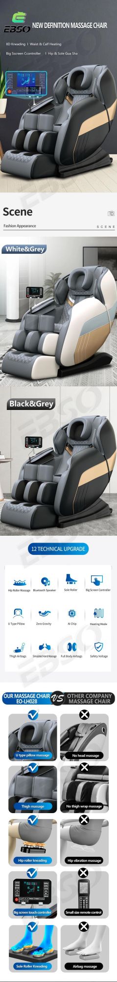 Luxury Black SL Track Massage Chair with Zero Gravity / 3D Robot Hands Full Body Shiatsu Massage Chair with Foot Roller