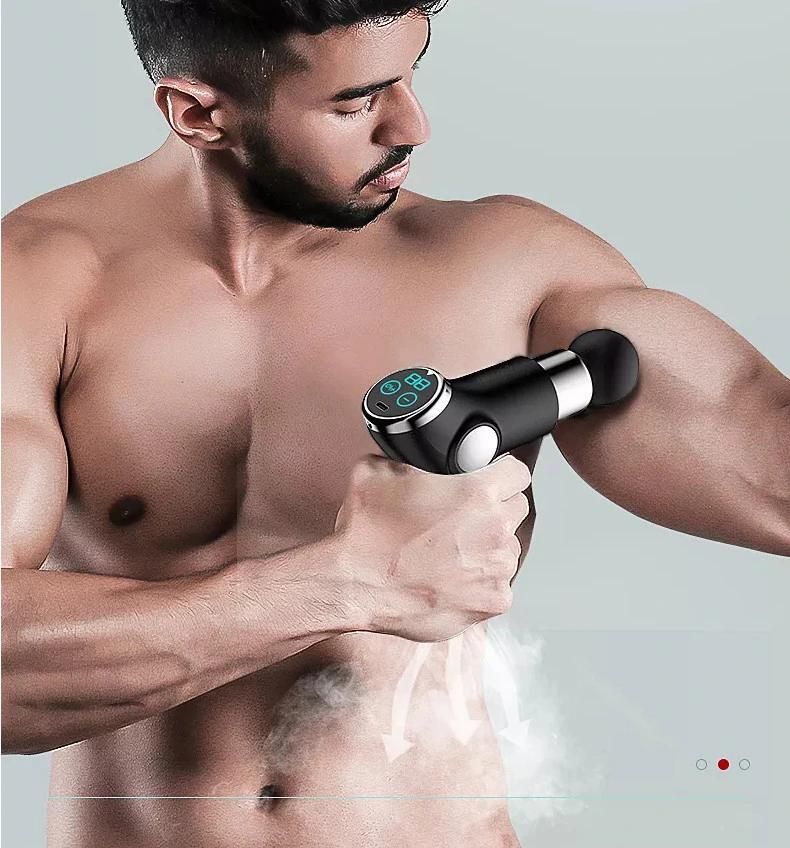 Factory Electrical Deep Vibrating Tissue Fascia Muscle Massager Gun Mini LCD Pocket Rechargeable 4 Heads Percussion Massage Gun