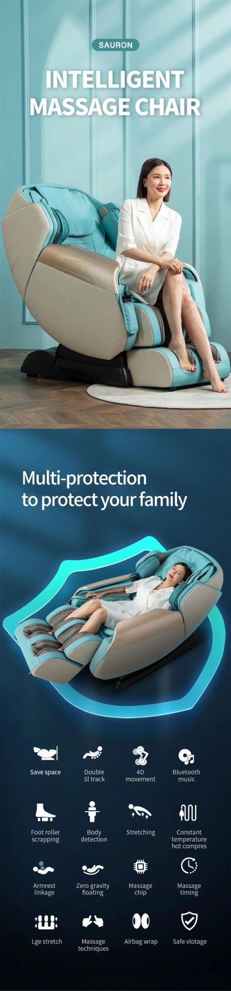 2022 Ergonomic Design Zero Gravity Electric 4D Hot Compress Office Massage Chair