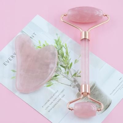 in Stock! High Quality Wholesale Price Facial Massage Jade Roller, Rose Quartz Jade Gua Sha Set