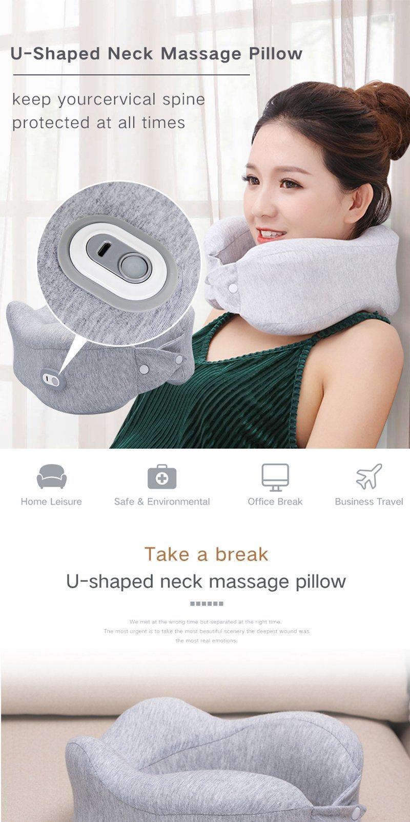 Hezheng Gray Memory Foam Vibration U Shaped Travel Neck Massage Pillow for Cordless Electric Cervical Massage
