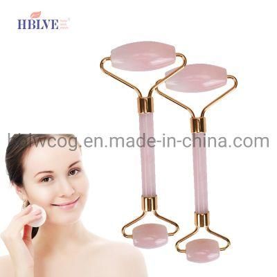 Hot Sale 100% Natural Non-Welded Pink Rose Quartz Facial Jade Roller for Face Massage