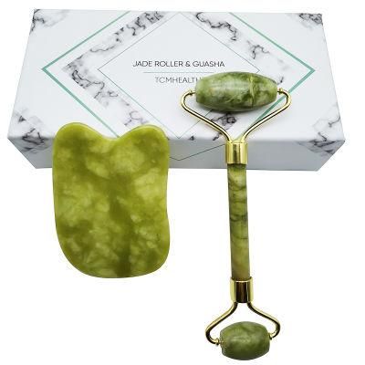High Quality Xiuyan Jade Dark Green Jade Roller and Gua Sha Set with Box