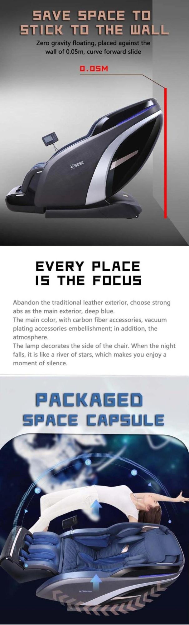 Space Capsule Zero Gravity Wireless Massage Chair with Heating Function