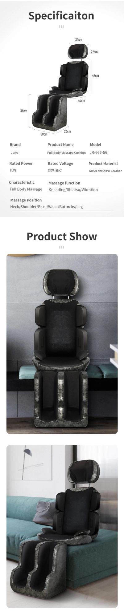 Shiatsu Massaging Car Massager Chair Back Table Seat with Heat Vibration Butt for Vibrating Airbag in Massage Cushion