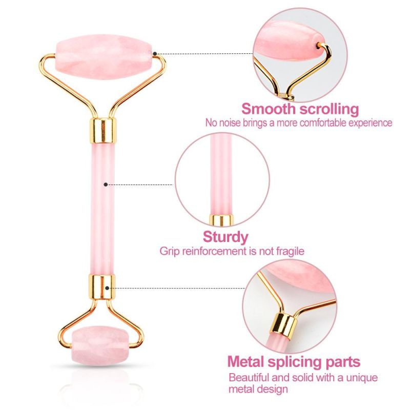 High Quality Rose Quartz Jade Handheld Facial Massager Face Massage Roller