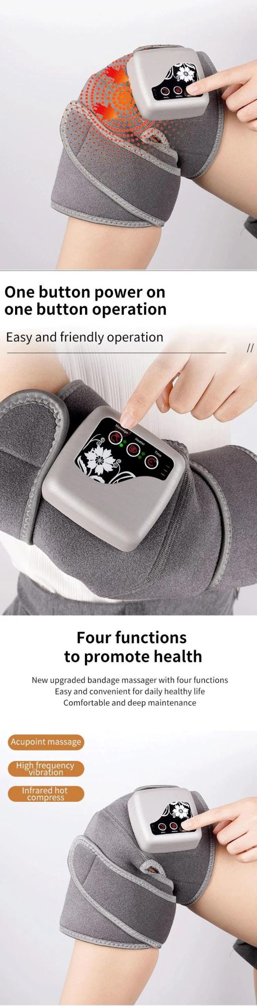 Cordless Smart Pulse Flow Device Heating Knee Massager