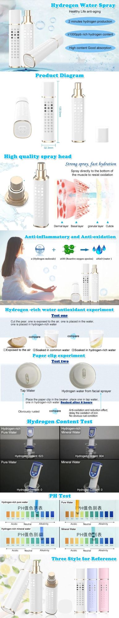 Anti-Aging Hydrogen Facial Sprayer Hydrogen Water Spray for Skin Moisturization
