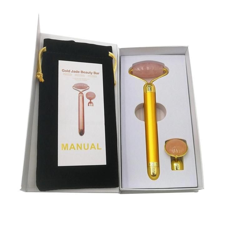 Upgrade 2 in 1 Beauty Anti-Aging Firming Skin Eye Facial Massager Vibrating Electric Jade Face Roller 24K Gold Beauty Bar