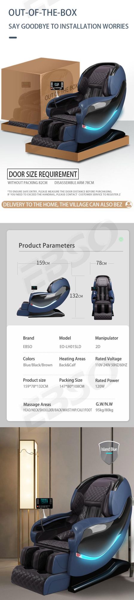 OEM Intelligent Control Hot Compress Function Sleeping Zero Gravity Massage Chair SL Track Body Scanning for Commercial Purpose