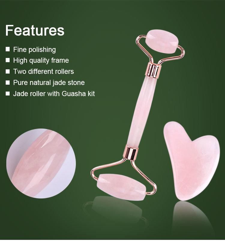 Rose Quartz Jade Roller Guasha Set Faccial Massager