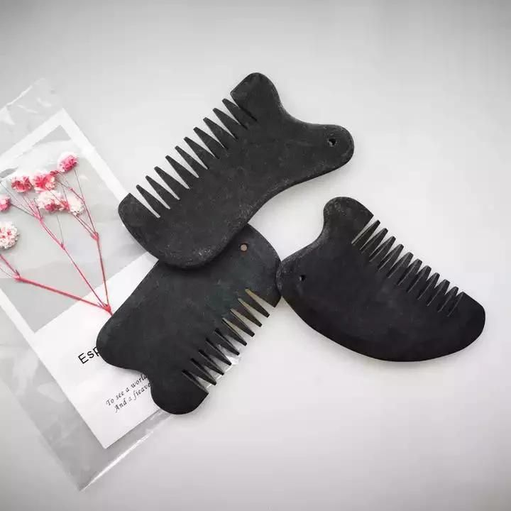 wholesale custom logo black stone jade comb head scalp massage gua sha comb