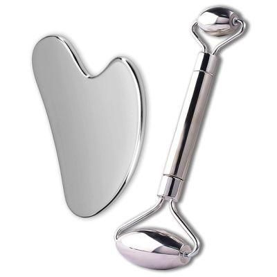 High Quality Stainless Steel Heart Shape Guasha Board and Stainless Steel Roller Set Without Box