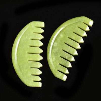 Factory Wholesale Head Nature Gua Sha Massage Tools Green Jade Hair Comb for Relaxation