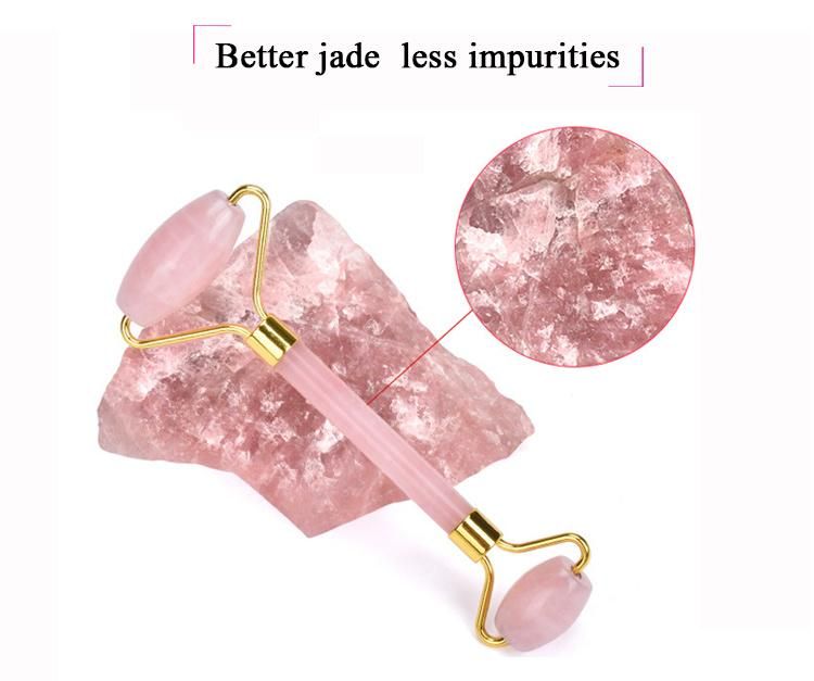 2021 Natural Rose Quartz Stone Nephrite Green Pink Facial Jade Roller with Box Neck Face Roller for Anti Aging Skincare