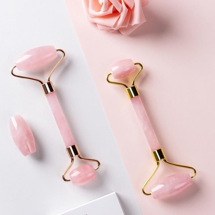 Hot Selling OEM High Quality Jade Stone Facial Messager Roller Anti Aging Welded Natural Rose Quartz Pink Jade Roller for Face