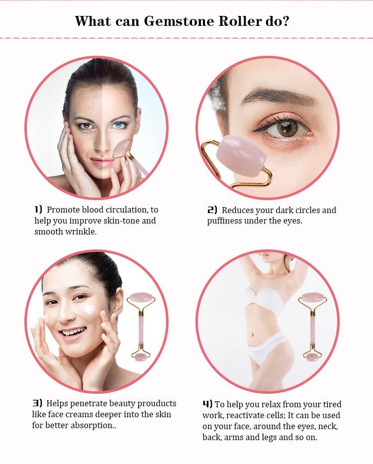 China Supplier Home Use 100% Natural Facial Massage Rose Quartz Jade Roller Gua Sha Tools