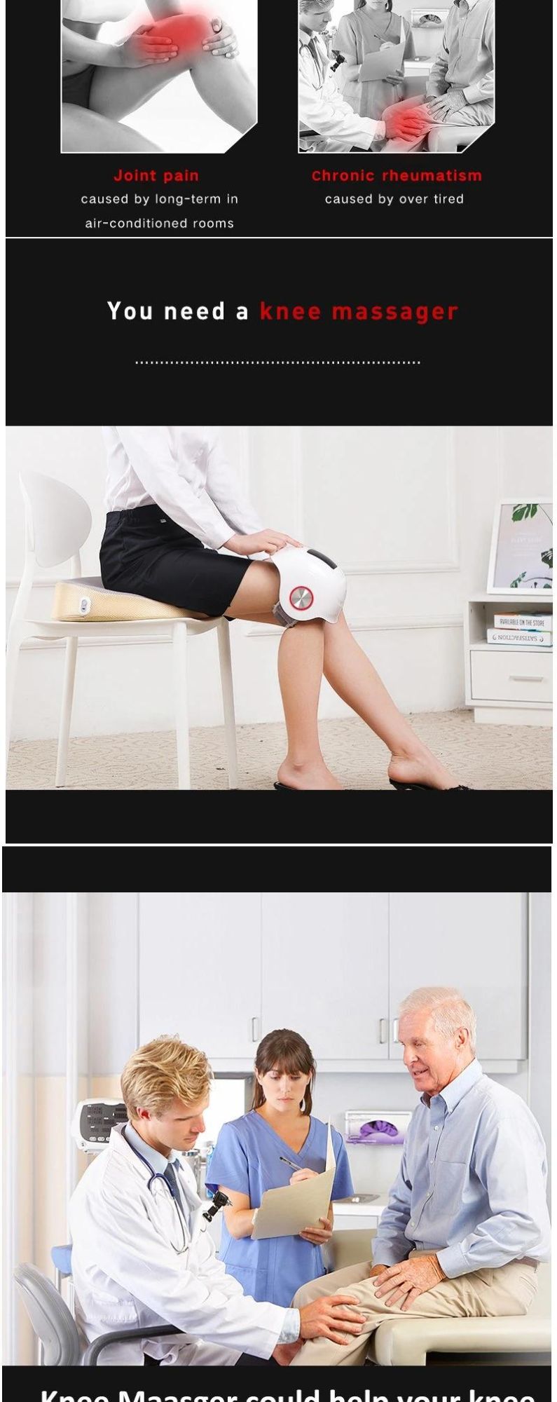 Hezheng Vibration Air Pressure Knee Health Care Pain Relief Electric Heating Knee Joint Massager for Pain Relief