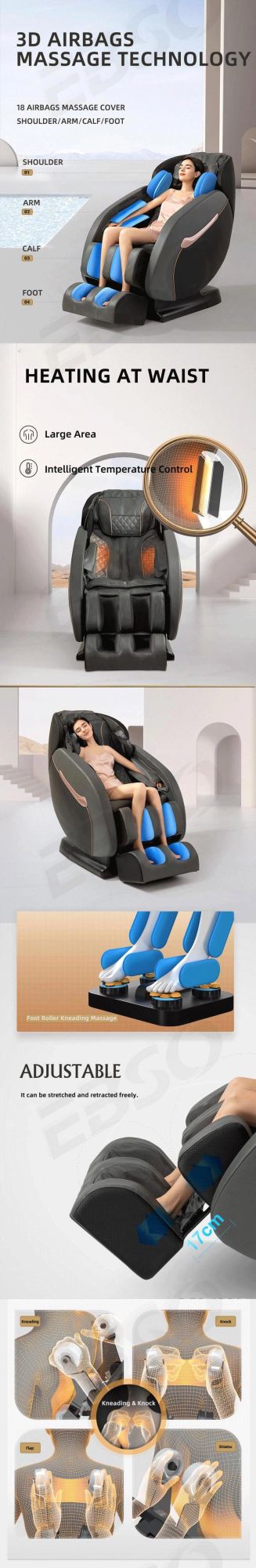 Best Sale Classy Electric Foot Leg Massage Gravity of Full Body Stretch Recliner Massage Chair