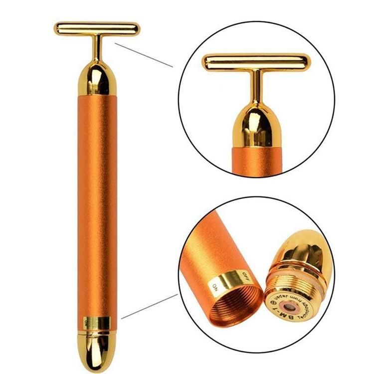 24K Gold Pulse Firming Massager Energy Beauty Bar Facial Roller Massager Derma Skincare Wrinkle Treatment