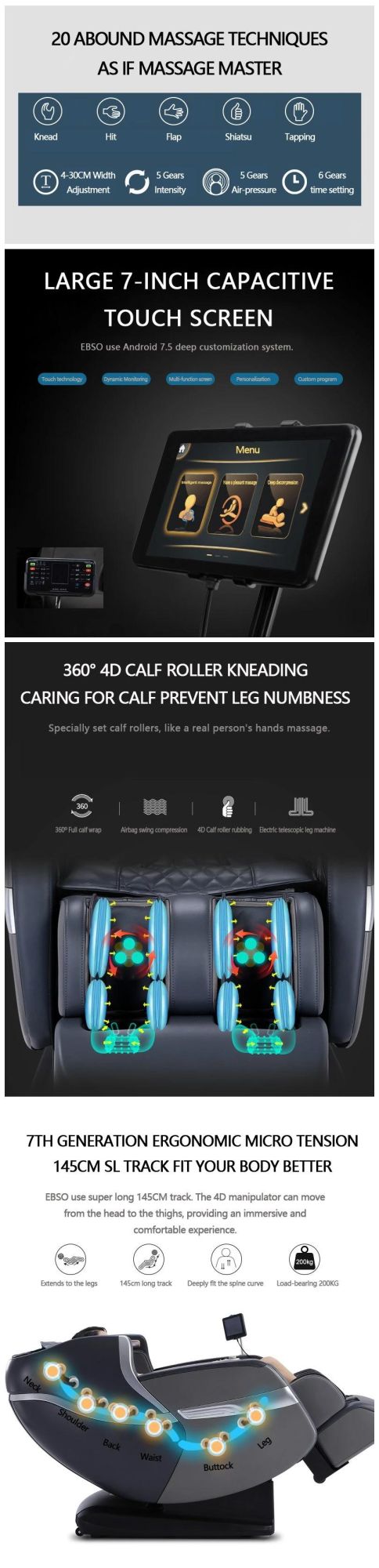Electric LCD Display Controller Zero Gravity 4D Shiatsu Foot Full Body Care Massage Chair