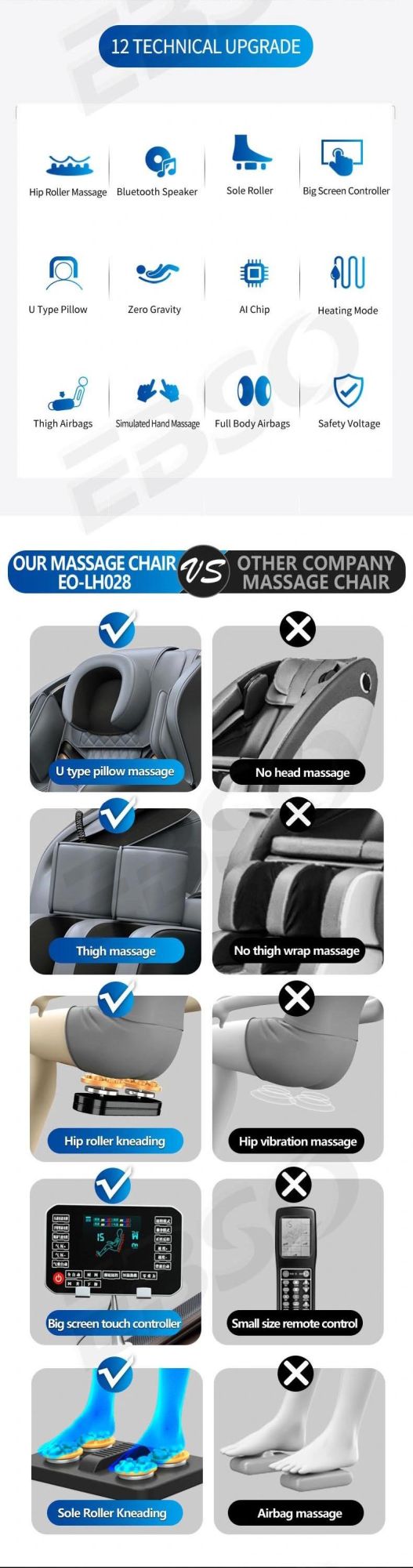 U Type Pillow Massage Chair Full Body Modern Design