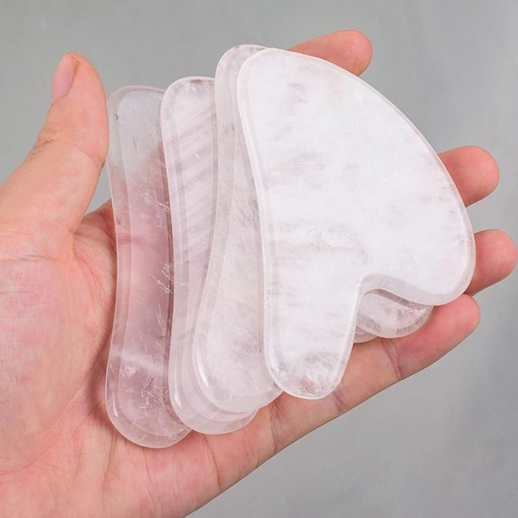 High Quality 100 Natural Real Clear White Quartz Stone Firming Skin Massager Jade Roller Facial Gua Sha Roller Set with Gift Box