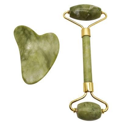 Health Care Jade Guasha Tool Natural Xiuyan Jade Dark Green Jade Roller and Gua Sha Set with Box