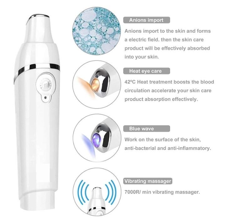 Portable Vibration Ultrasonic Mini Eye Massager Pen with LED and Heating Function
