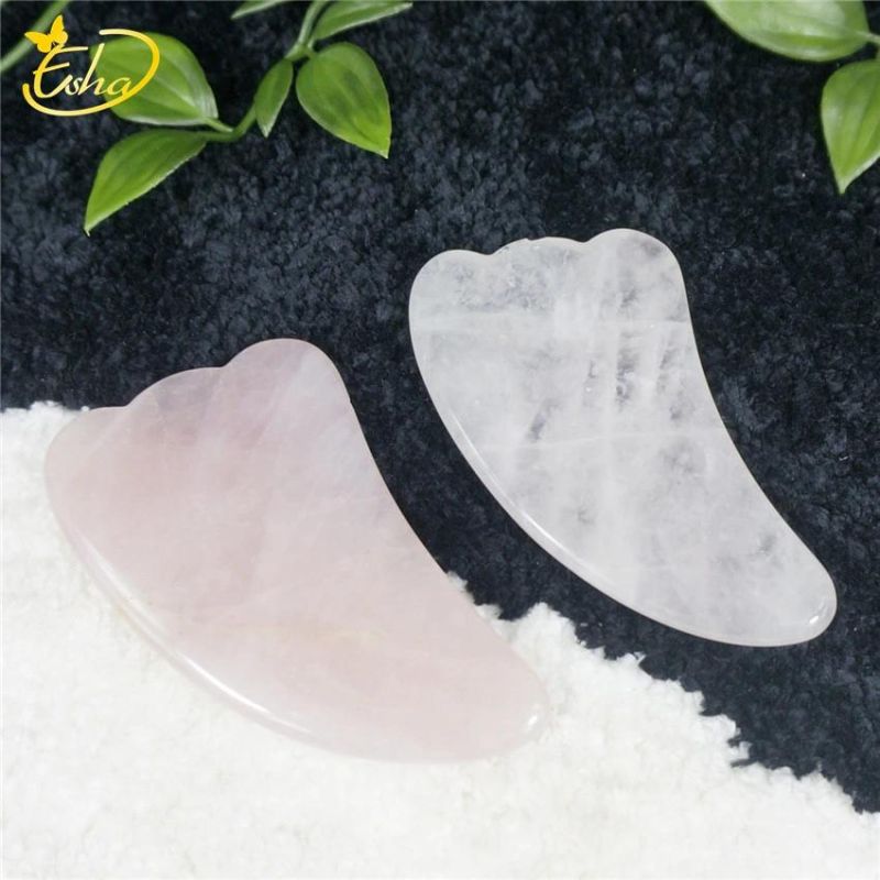 Natural Jade Pink Crystal Heart-Shaped Scraping Plate Facial Massager Roller Scraping Board