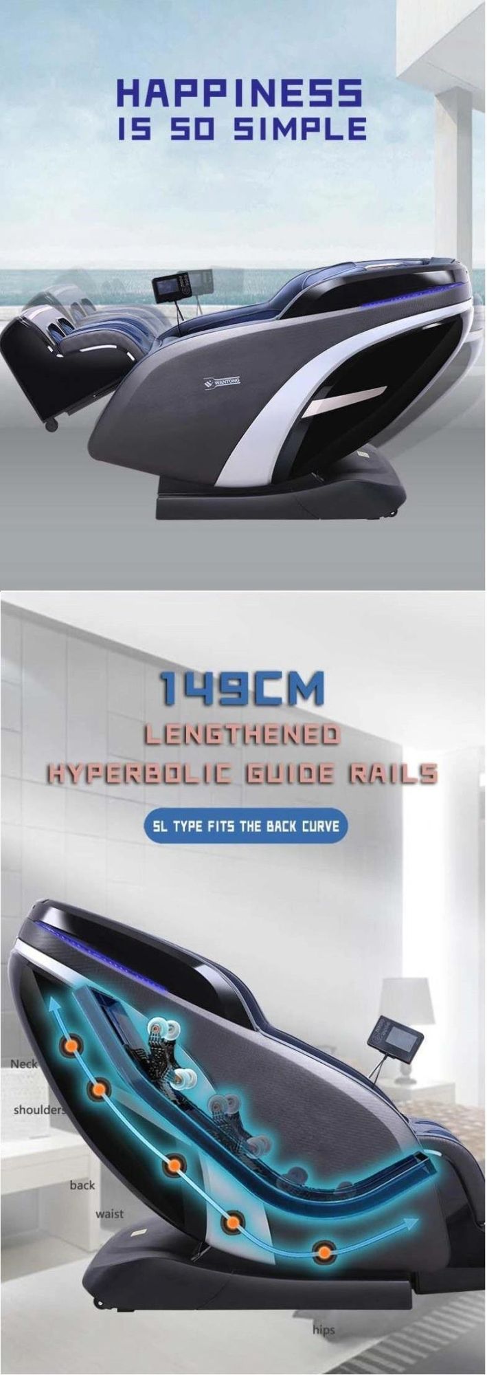 Wantong China Luxury Intelligent SL Track Full Body Zero Gravity 4D Electric Massage Chair
