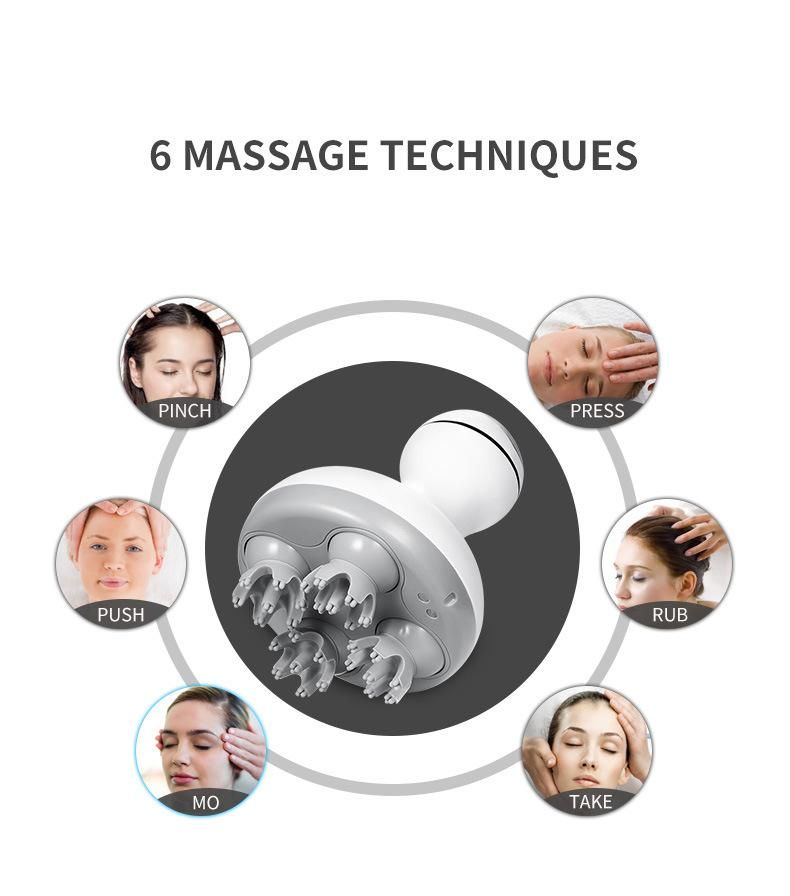 Vibrating Portable Automatic Plastic Brush Electric Scalp Machine Silicone Smart Head Massage Ipx 7 Head Body Scalp Knead Vibrating Head Waterproof Wirelesd