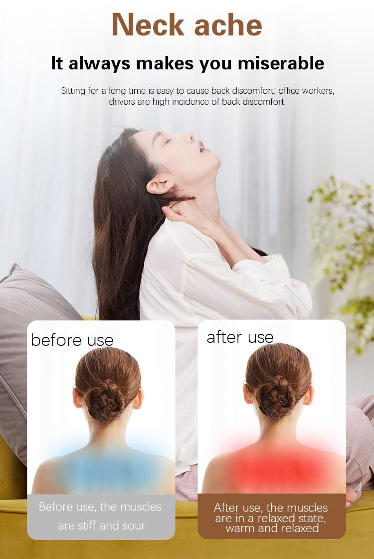2022 OEM ODM Hot Sale Huangtai Full Body Deep Kneading Shiatsu Back Heated Neck Massage Pillow for Car Home Office Use
