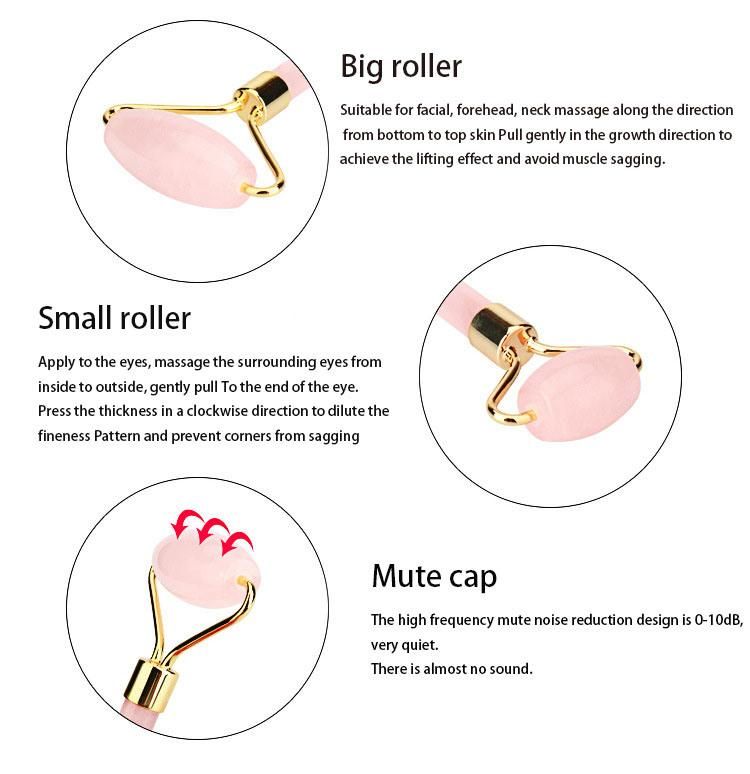 Handheld Rose Quartz Jade Roller Beauty Facial Massage Rose Jade Roller for Face with Box