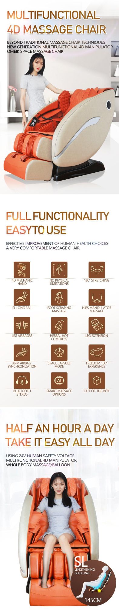 Good Quality Low Price SL Shape Full Body Thia-Type Shiatsu Music Best Relaxing Massage Chair