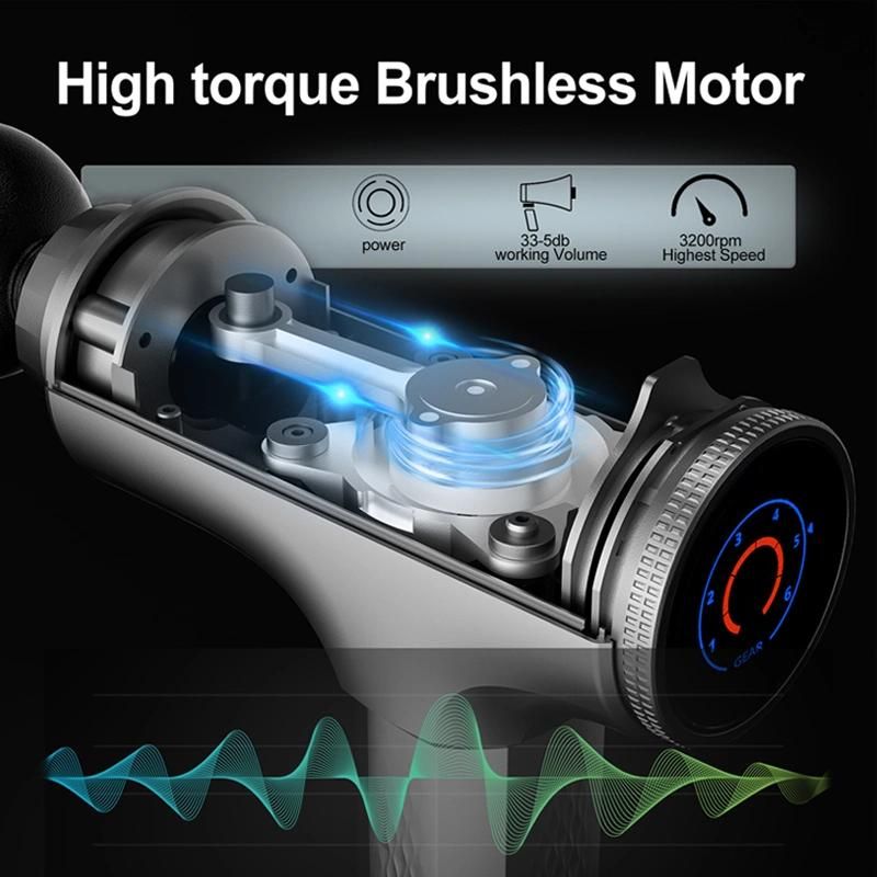 Brushless Motor 6 Heads Cordless Boost High Amplitude Massage Gun