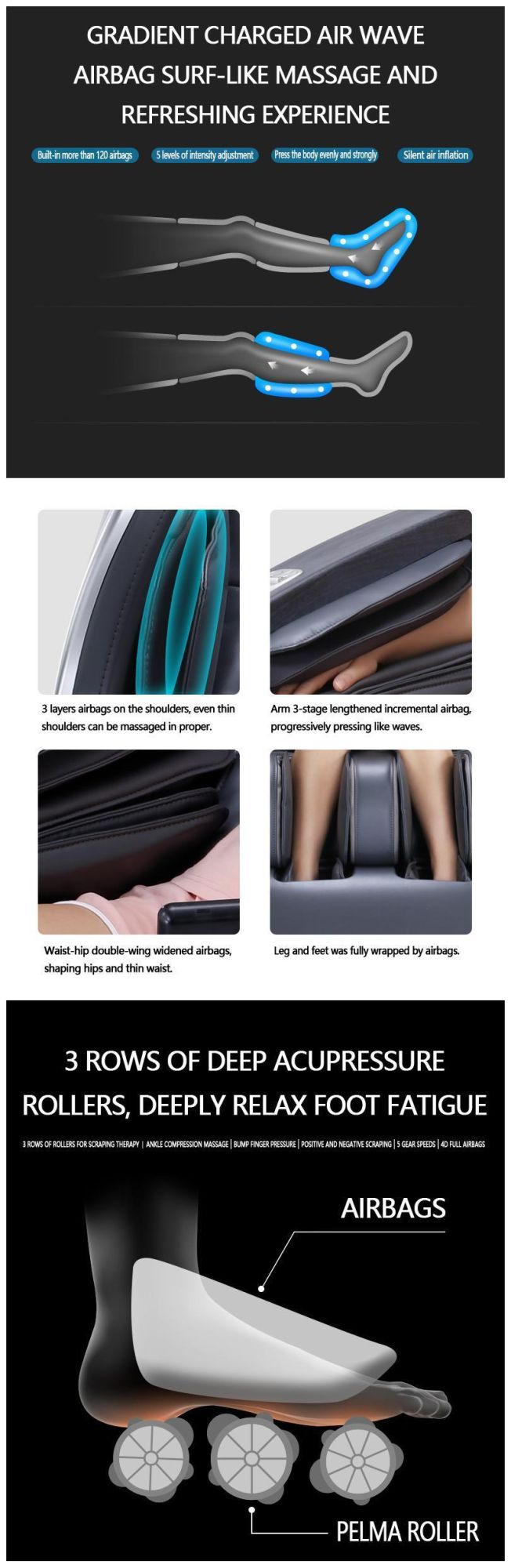 Drop Shipping High Tech Massage Chair with Thai Stretch Zero Gravity Speaker Airbags and Thai Foot