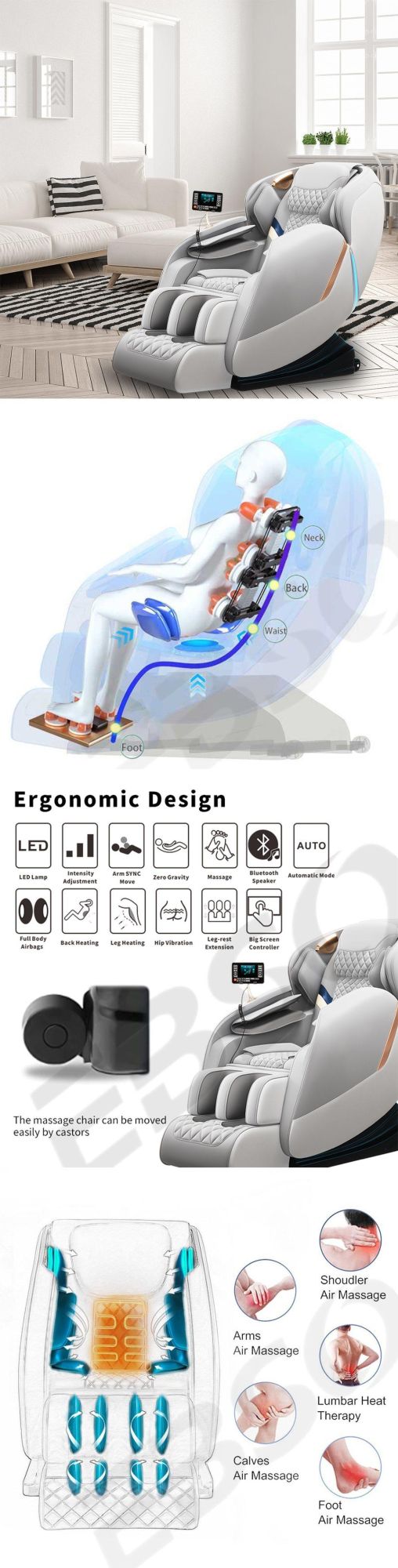 Electric 8d Zero Gravity Full Body Shiatsu Recliner Massage Chair with Full Body Airbags Massage
