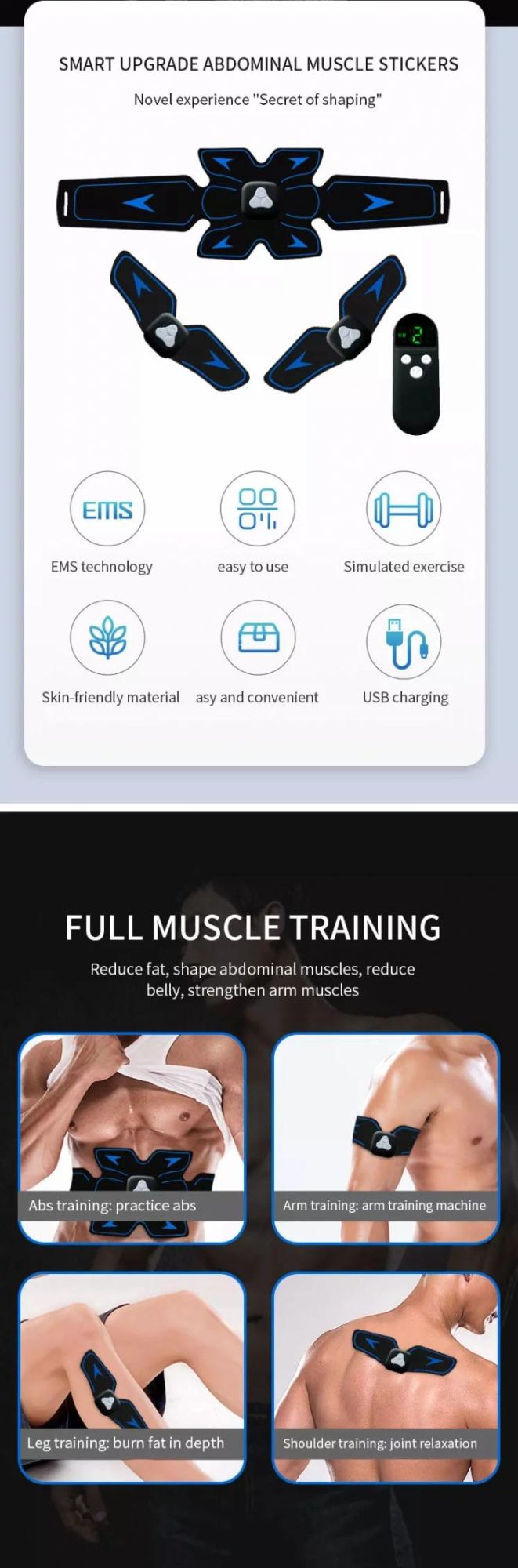 Wireless Abdominal Fitness Muscle Stimulator Massage Body Device